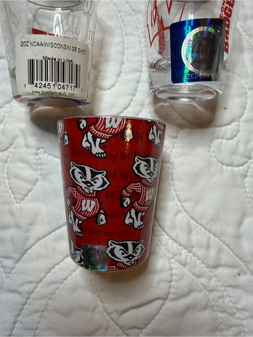 Wisconsin Badgers NCAA Shot Glass Lot Bucky Badger Set of 5